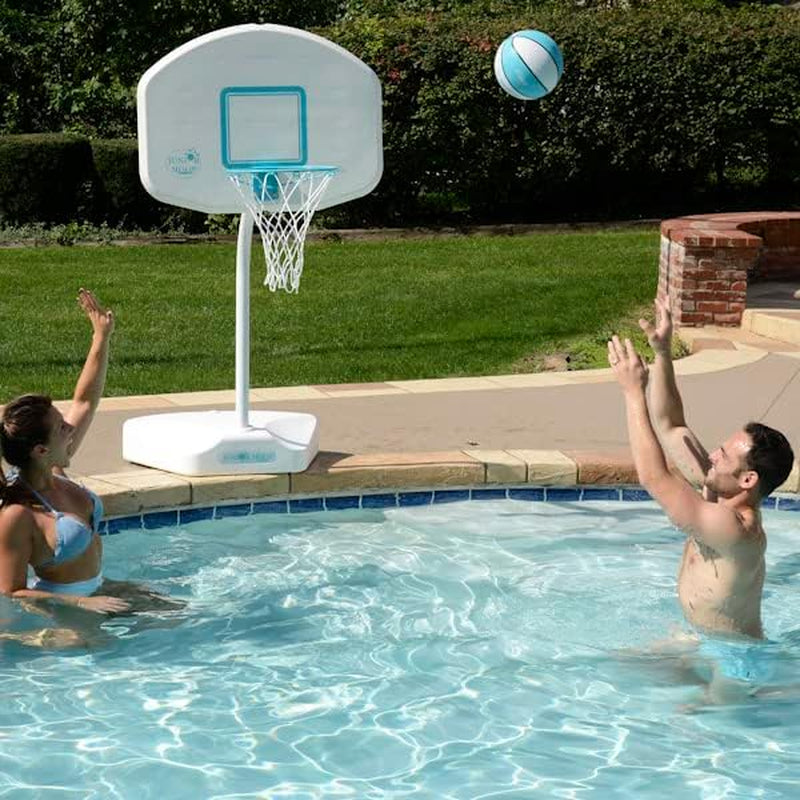 Dunn-Rite Junior Hoop Poolside Fillable Base Basketball Hoop W/Ball, Base, & 14 Inch Stainless Steel Rim, White