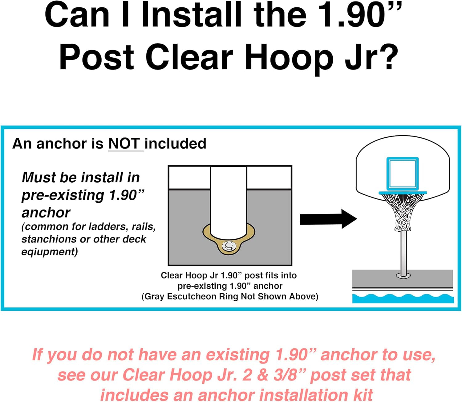 Dunn-Rite Clear Hoop Jr. 1.90 Poolside Deck-Mounted Basketball Hoop W/Ball & 14 Inch Stainless Steel Rim