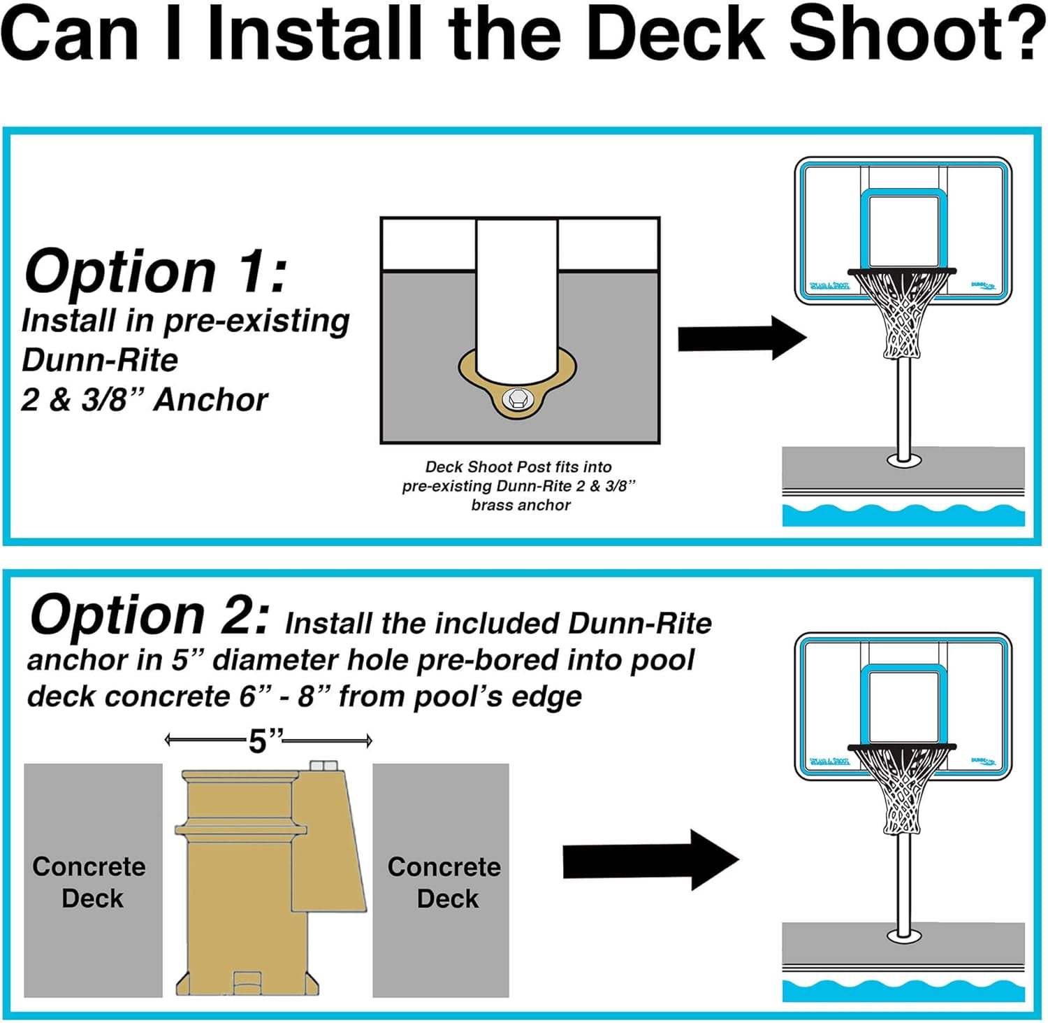 Dunn-Rite Products Deck Shoot Poolside Deck-Mounted Basketball Hoop Set, Choose White or Clear