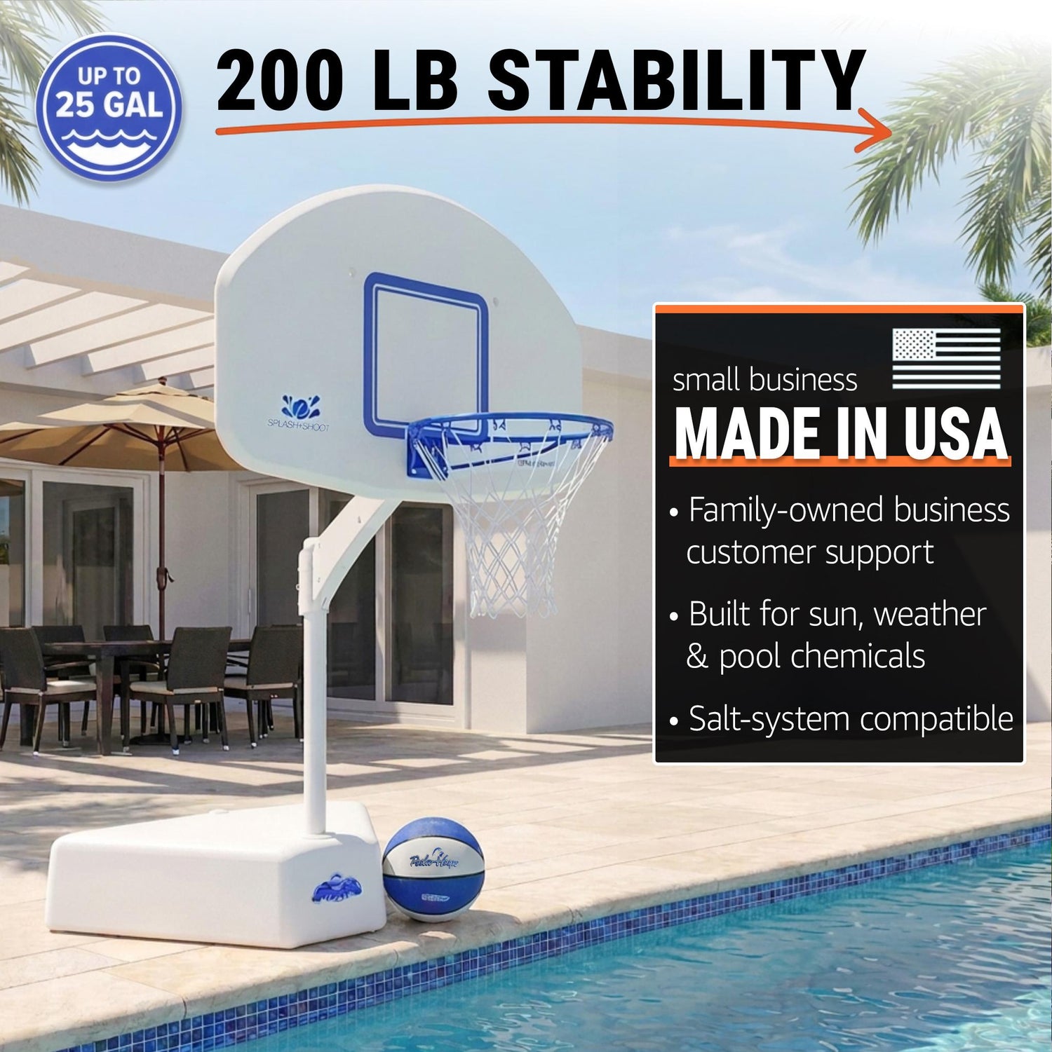 Splash & Shoot White Pool Basketball Hoop, Blue - Image 3