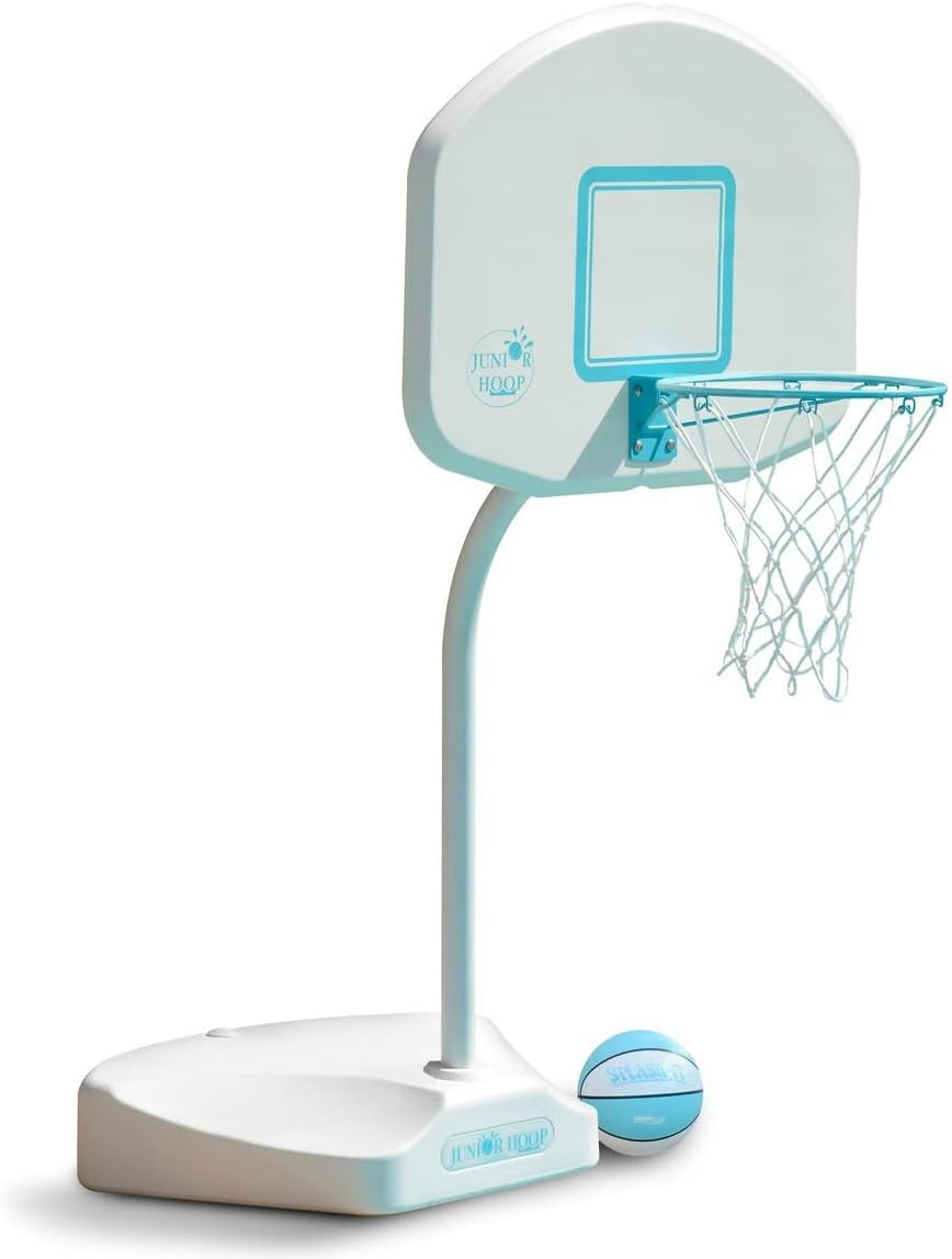 Dunn-Rite Junior Hoop Poolside Fillable Base Basketball Hoop W/Ball, Base, & 14 Inch Stainless Steel Rim, White