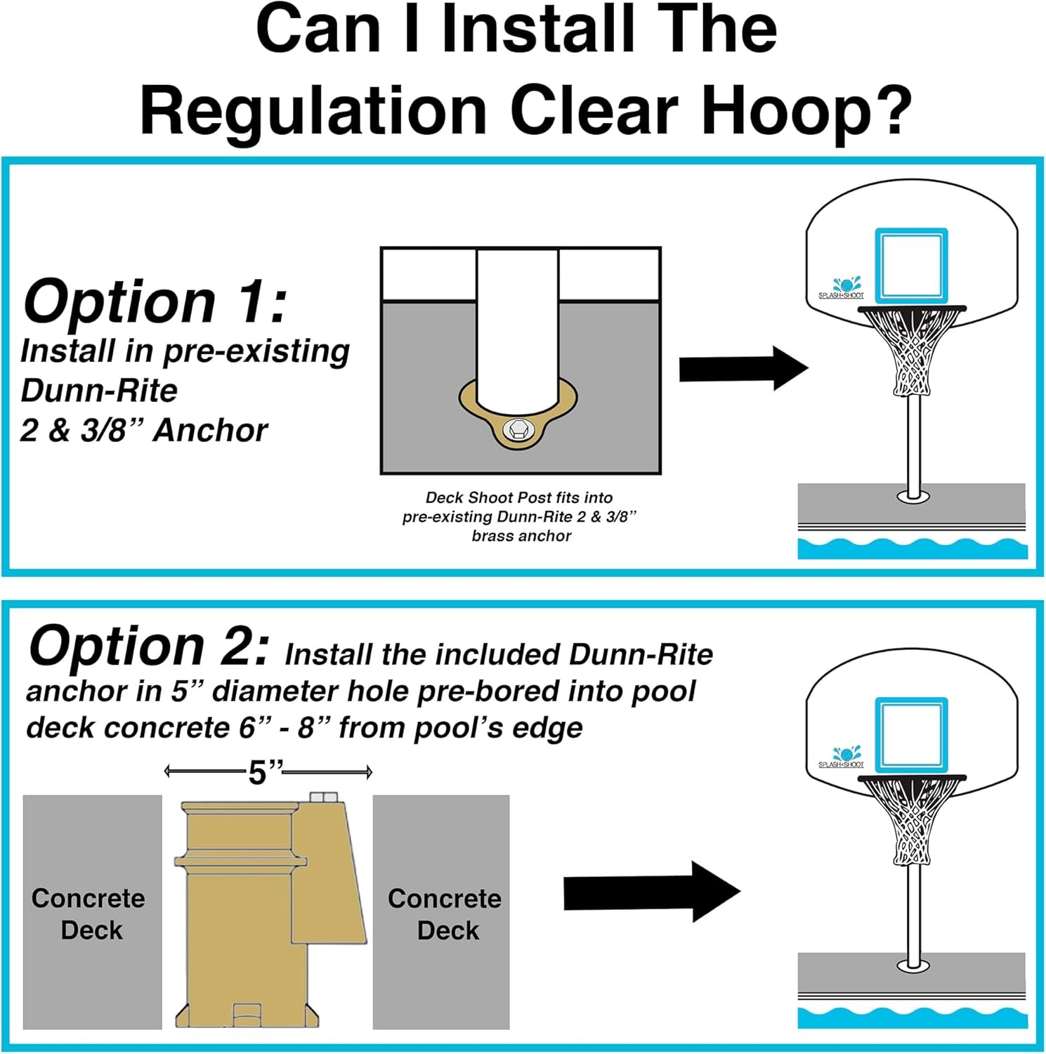 Premium Regulation Clear Hoop Deck-Mounted Pool Basketball Set, Stainless Steel Post, Clear Thick Acrylic Backboard and Stainless Steel Rim and Basketball with Mounting Anchor