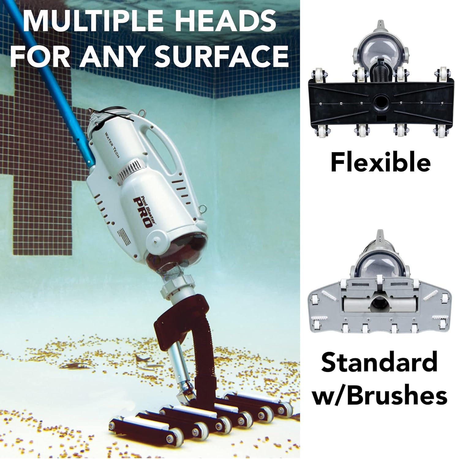 Pro 2000 Commercial Pool Vacuum - Cordless Rechargeable Hose-Free, up to 2 Hour Runtime, Sealed Battery and Two Vacuum Heads for Vinyl, Fiberglass, Concrete and Gunite In-Ground Pools