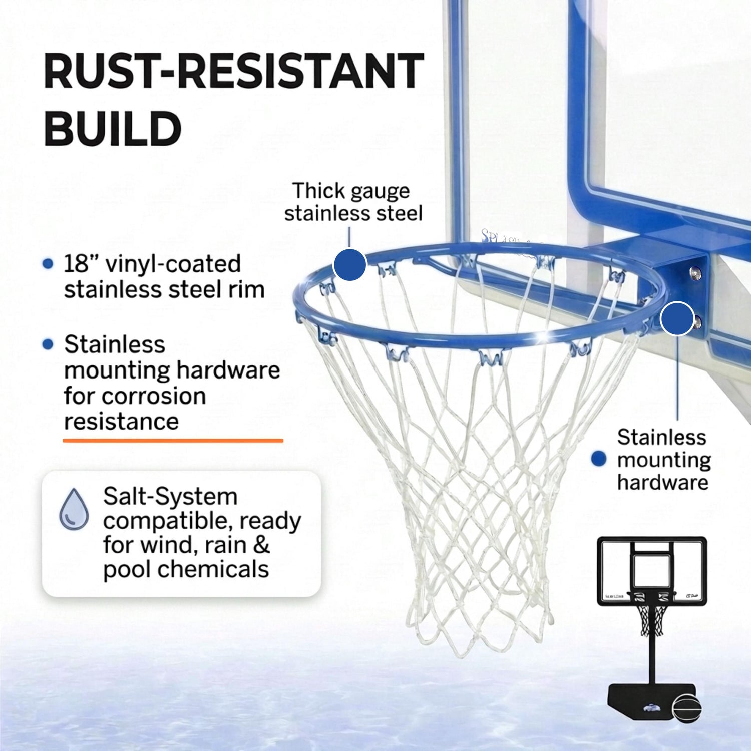 Splash & Shoot Clear Pool Basketball Hoop, Blue - Image 5