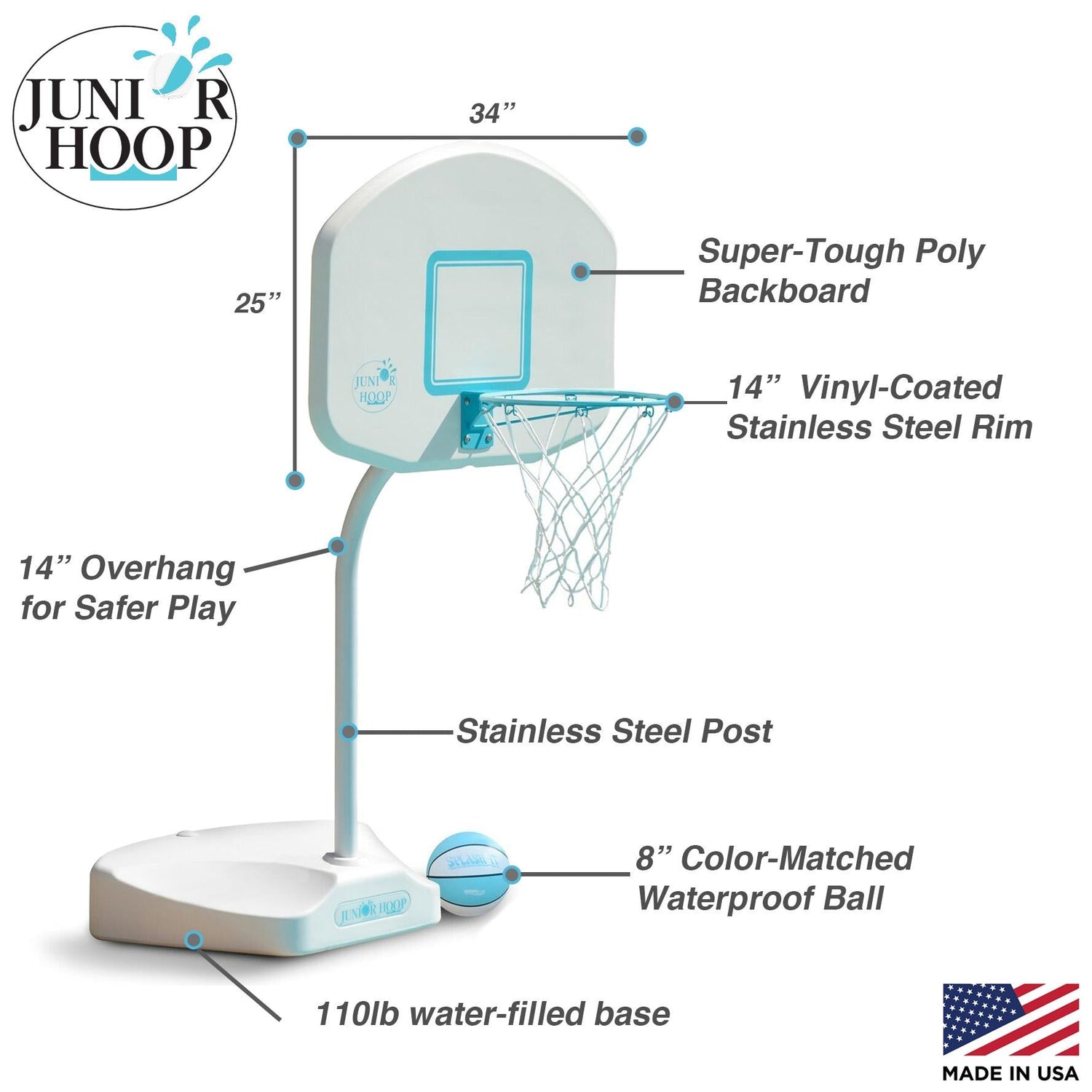 Junior Hoop Pool Basketball Hoop, White - Image 7