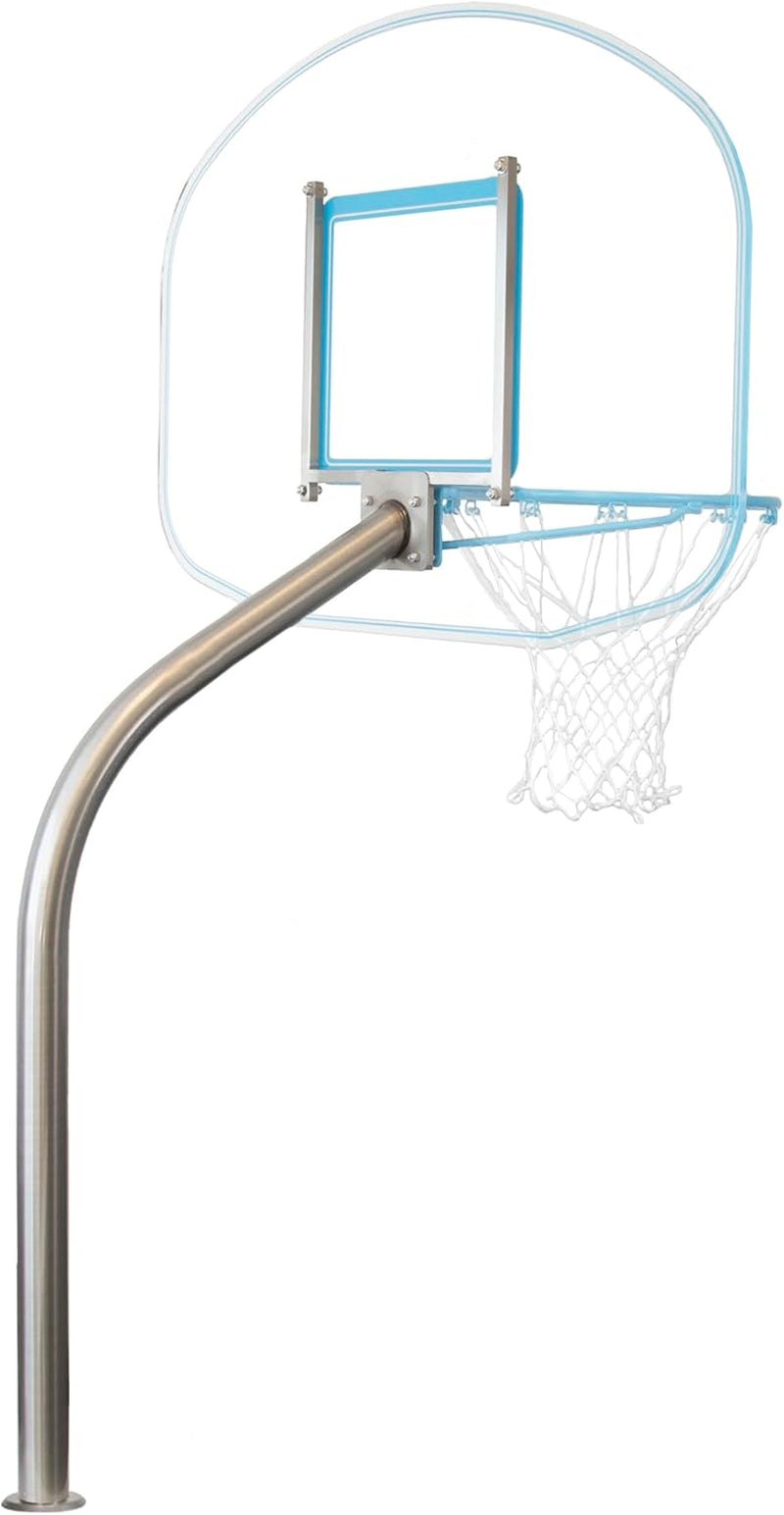 Premium Regulation Clear Hoop Deck-Mounted Pool Basketball Set, Stainless Steel Post, Clear Thick Acrylic Backboard and Stainless Steel Rim and Basketball with Mounting Anchor