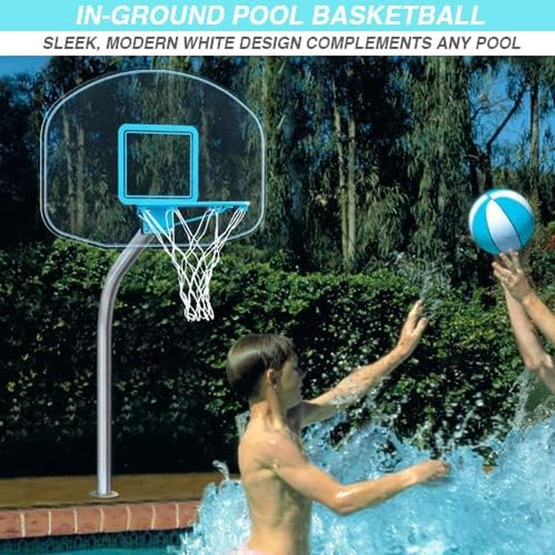 Dunn-Rite Clear Hoop Jr. 1.90 Poolside Deck-Mounted Basketball Hoop W/Ball & 14 Inch Stainless Steel Rim