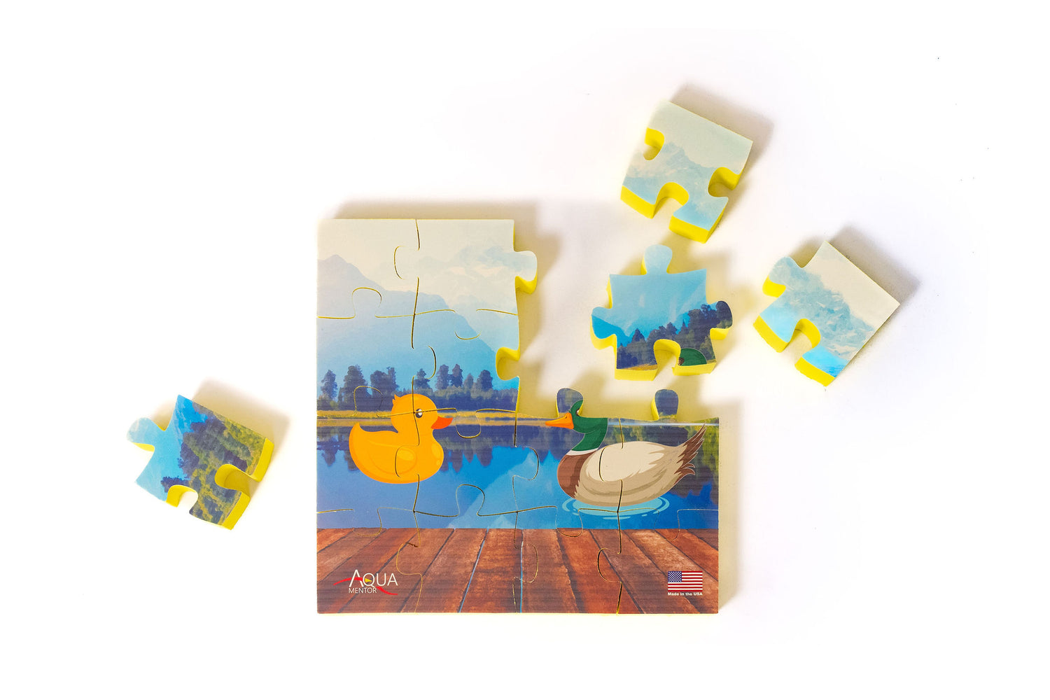 Kids playing with USA-made Fun Foam Swim Puzzle in pool