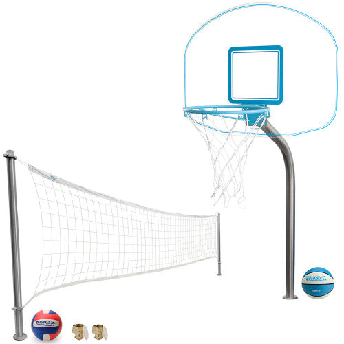 ClearHoop Jr. Combo Deck-Mounted Pool Basketball and Volleyball Set (2 & 3/8