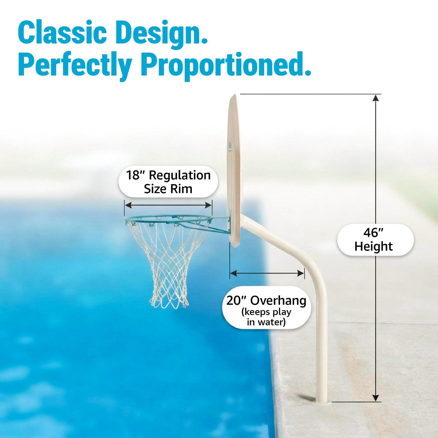 Deck Shoot Deck-Mounted Pool Basketball Hoop, White (2 & 3/8