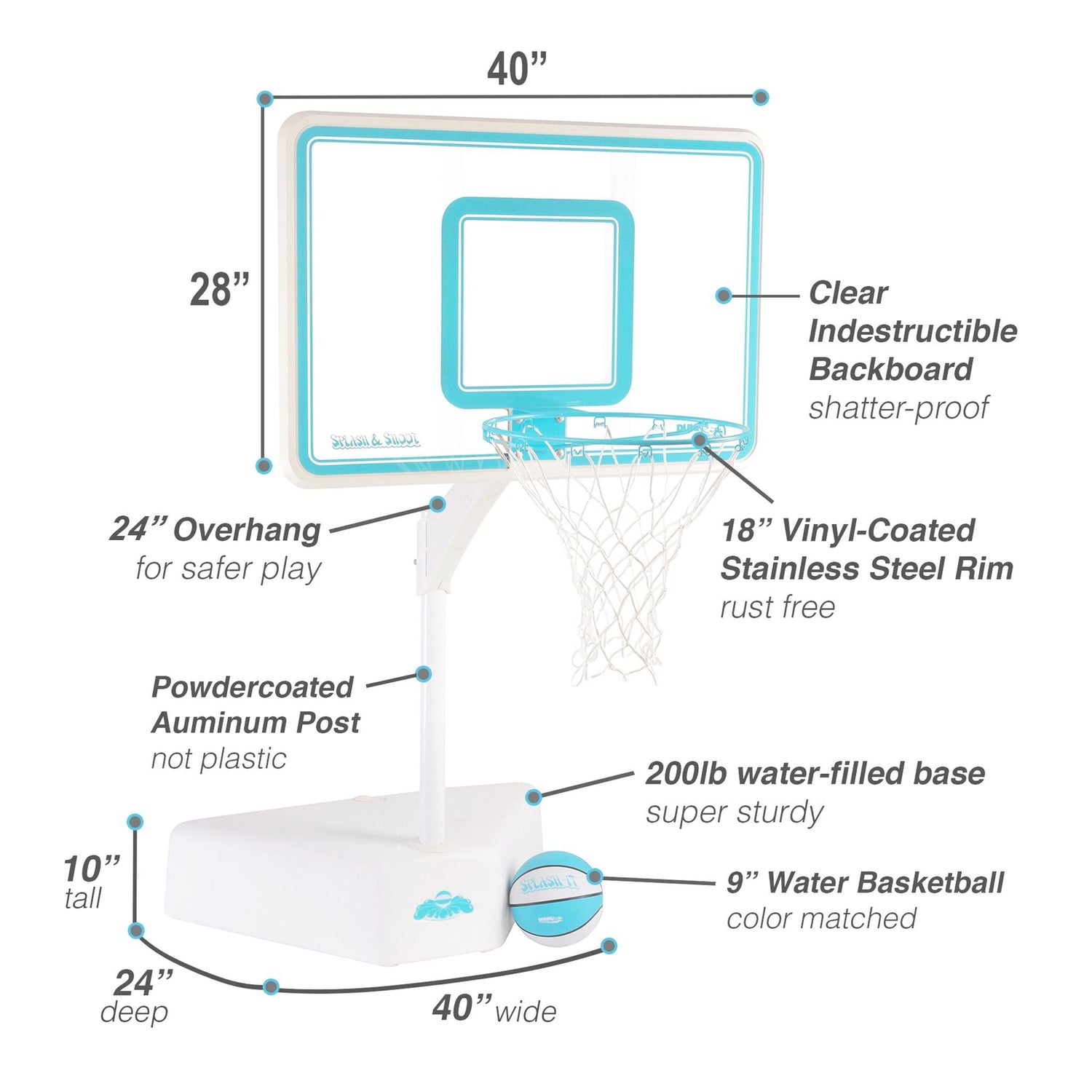 Splash & Shoot Clear Pool Basketball Hoop, Aqua - Image 6