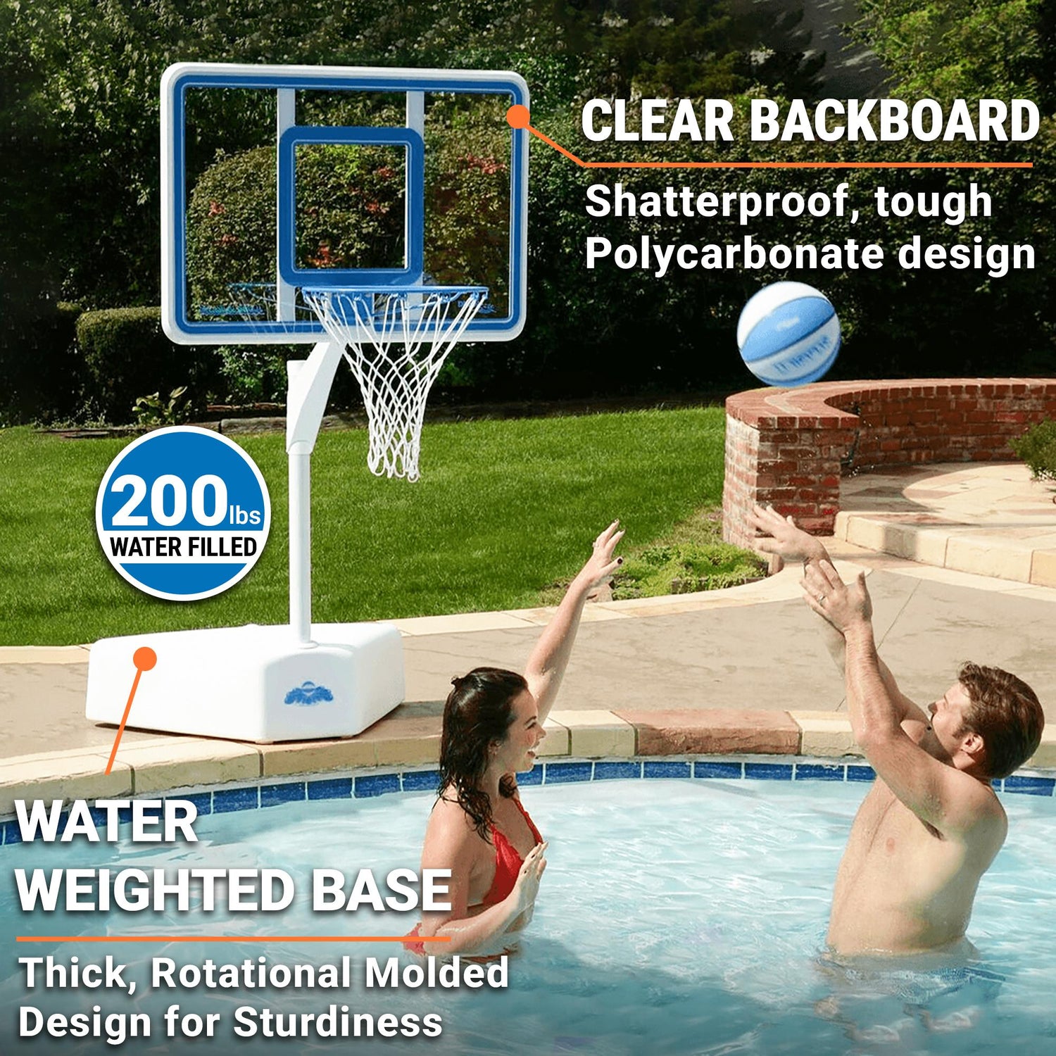Splash & Shoot Clear Pool Basketball Hoop, Blue - Image 2