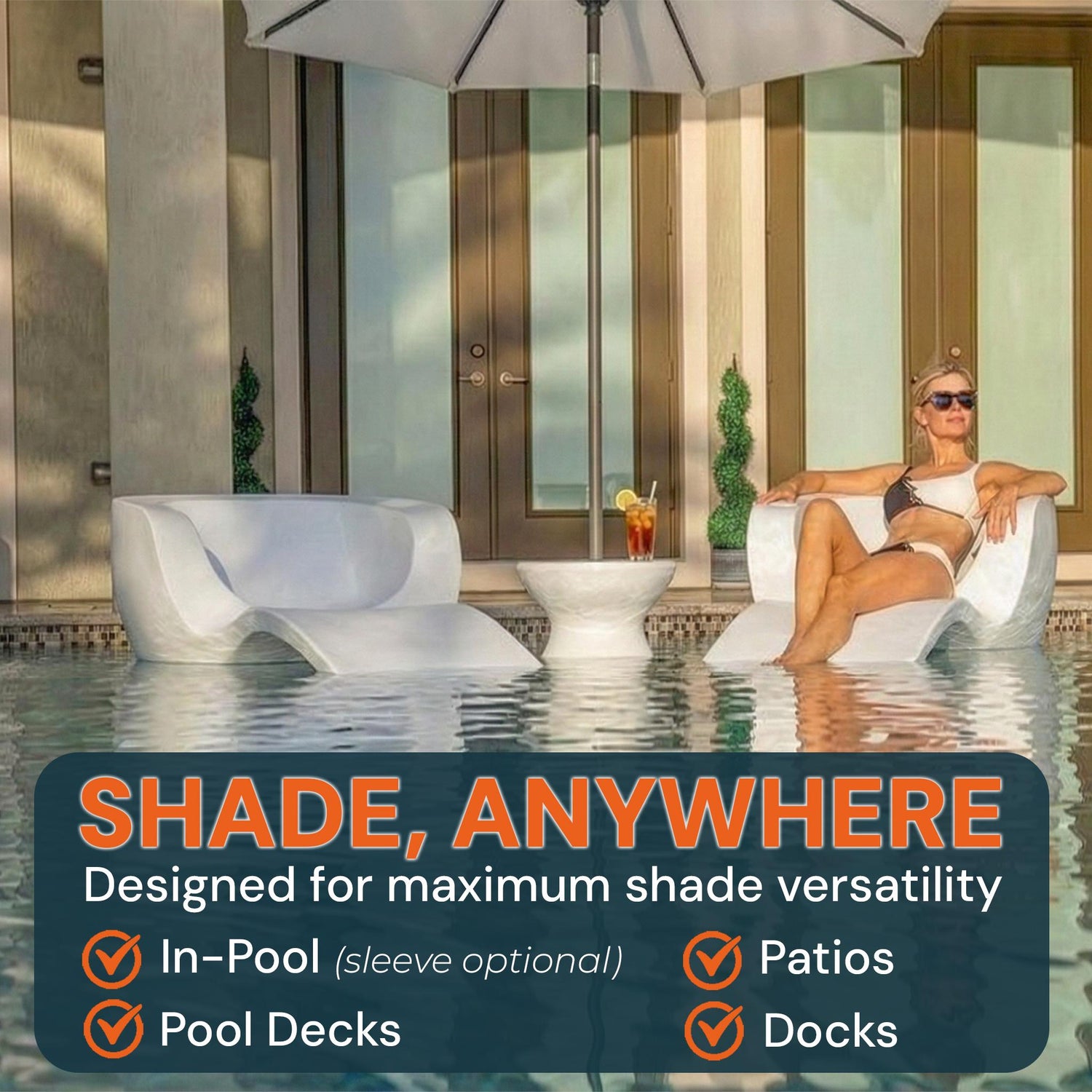 ShadeTable Water-Filled Pool, Patio & Dock Umbrella Table, Granite - Image 2