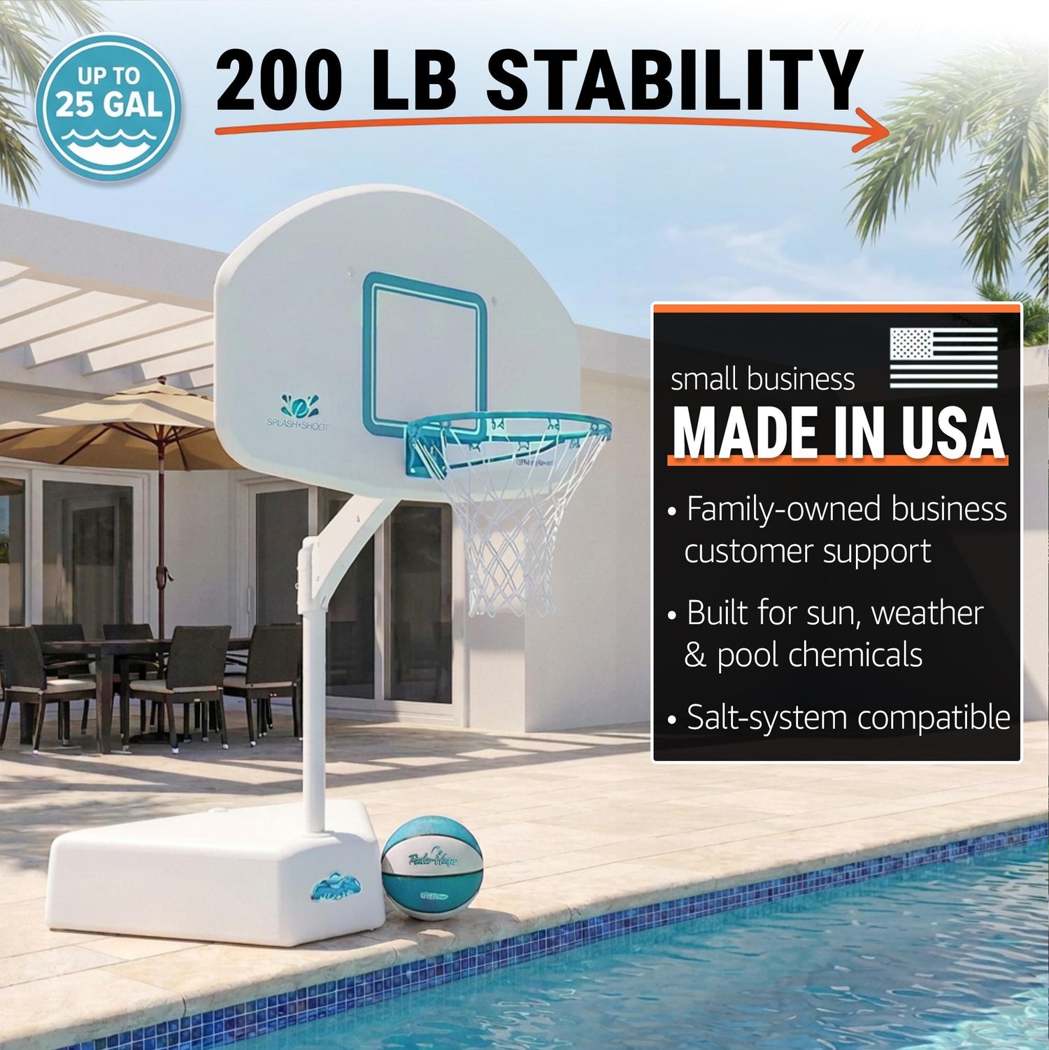 Splash & Shoot White Pool Basketball Hoop, Aqua - Image 3