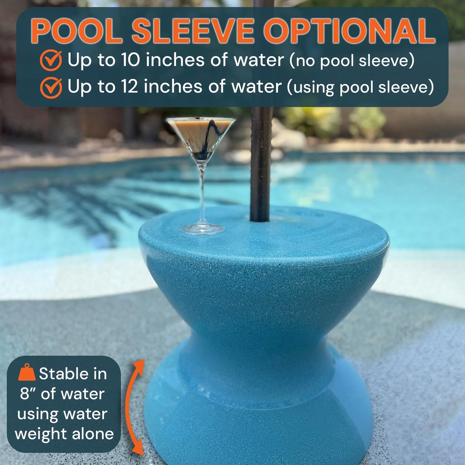 ShadeTable Water-Filled Pool, Patio & Dock Umbrella Table, Teal Granite - Image 3