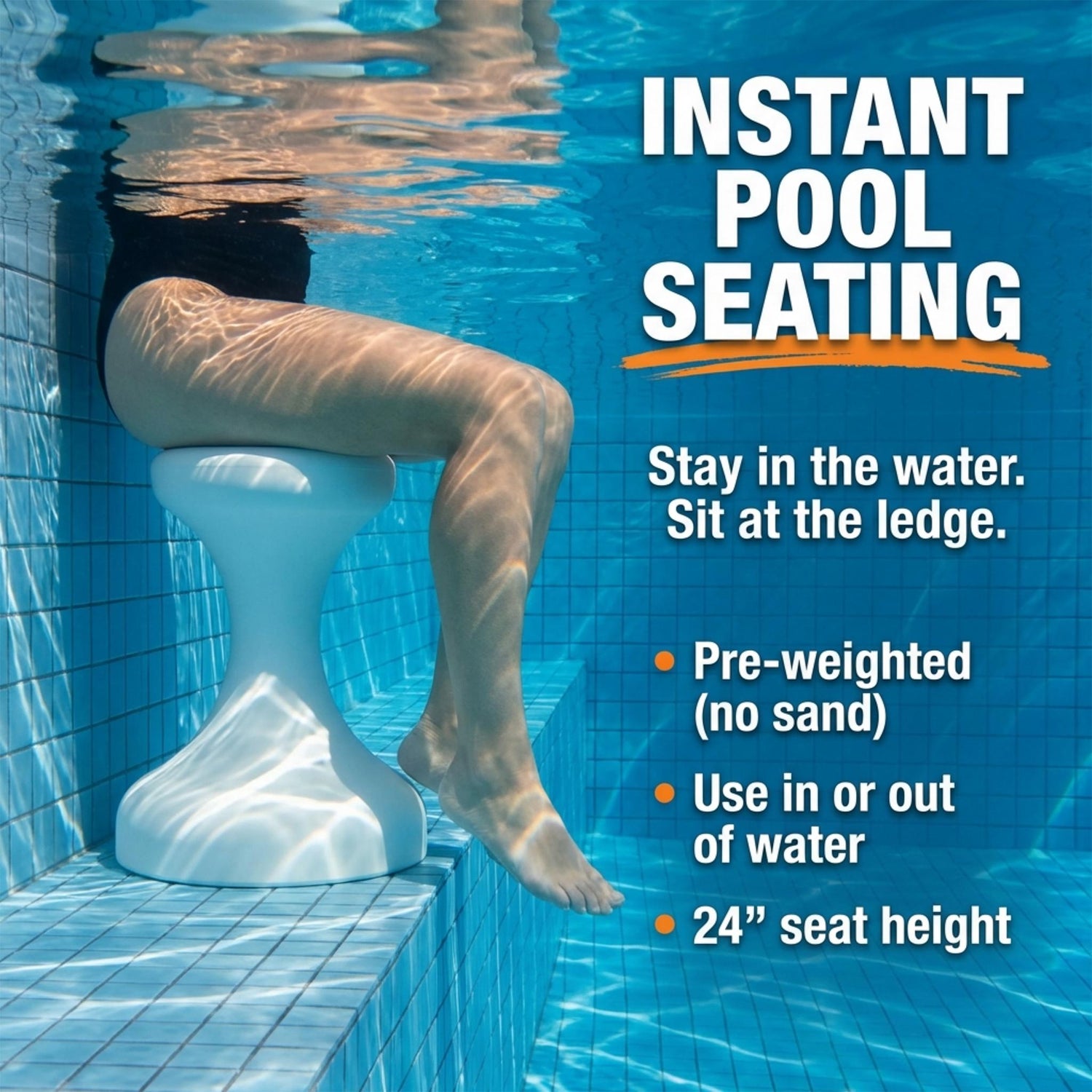 Submersible Pre-Weighted Pool Stool Swim-Up Barstool, 24 Inch (1 Stool) - Image 2