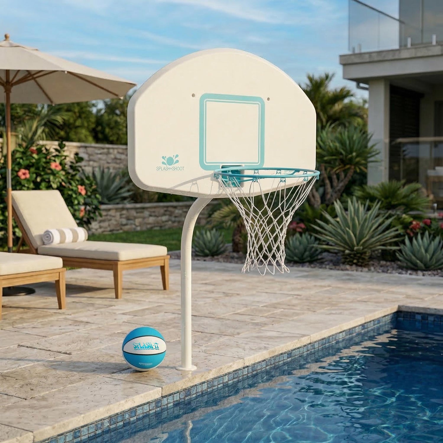 Deck Shoot Deck-Mounted Pool Basketball Hoop, White (2 & 3/8