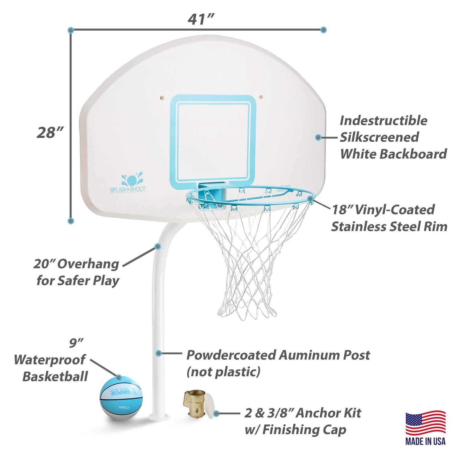 Deck Shoot Deck-Mounted Pool Basketball Hoop, White (2 & 3/8