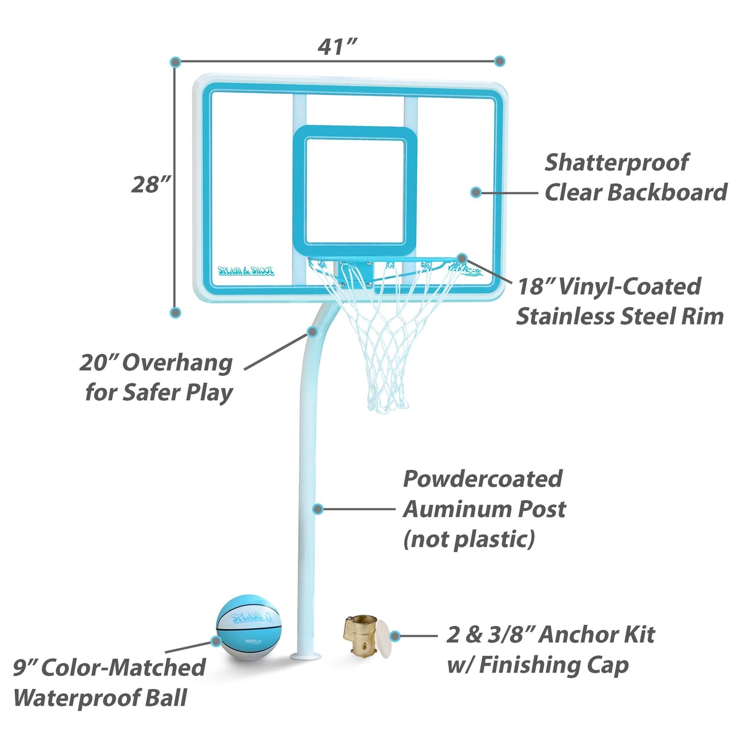 Deck Shoot Deck-Mounted Pool Basketball Hoop, Clear (2 & 3/8