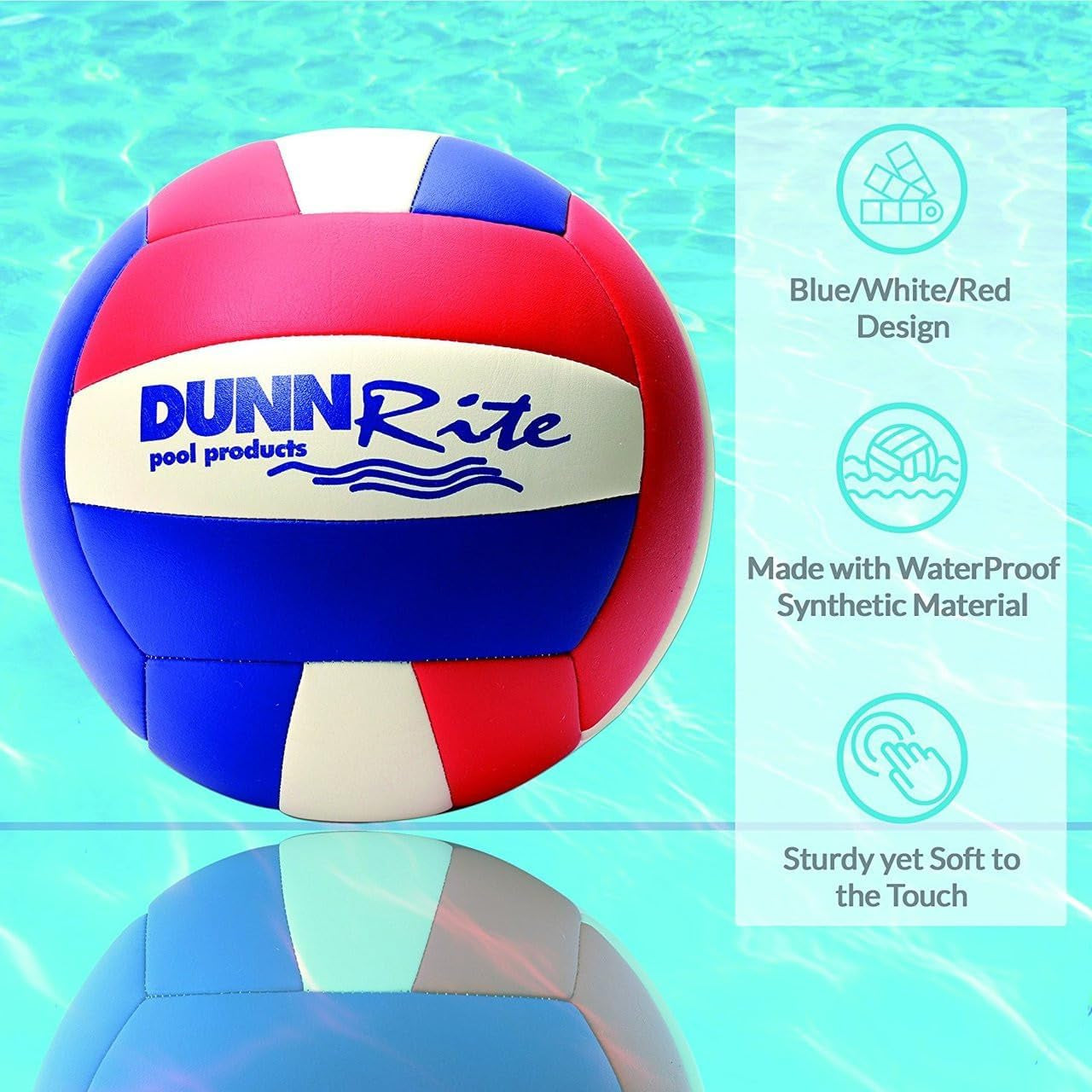 Dunn-Rite DMV100BR Deckvolly Water Game Activity Aluminum Swimming Pool Volleyball Set with Ball, Aluminum Posts, and Adjustable 24 Foot Net, White