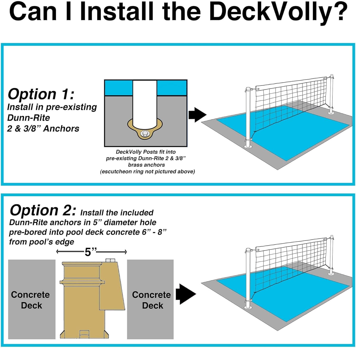 Dunn-Rite DMV100BR Deckvolly Water Game Activity Aluminum Swimming Pool Volleyball Set with Ball, Aluminum Posts, and Adjustable 24 Foot Net, White