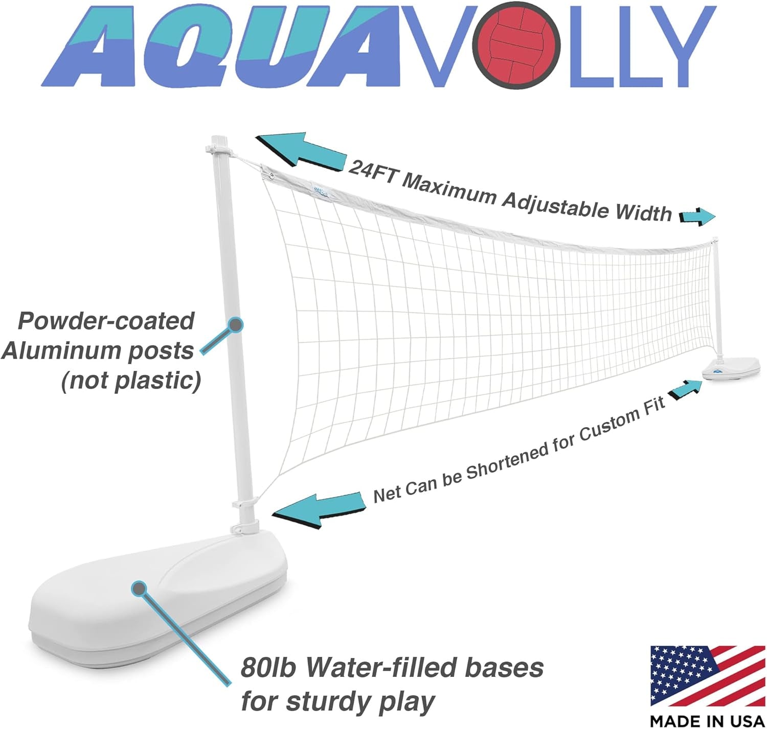 Dunn-Rite Aquavolly Pool Volleyball Net Set for Adults & Kids, White