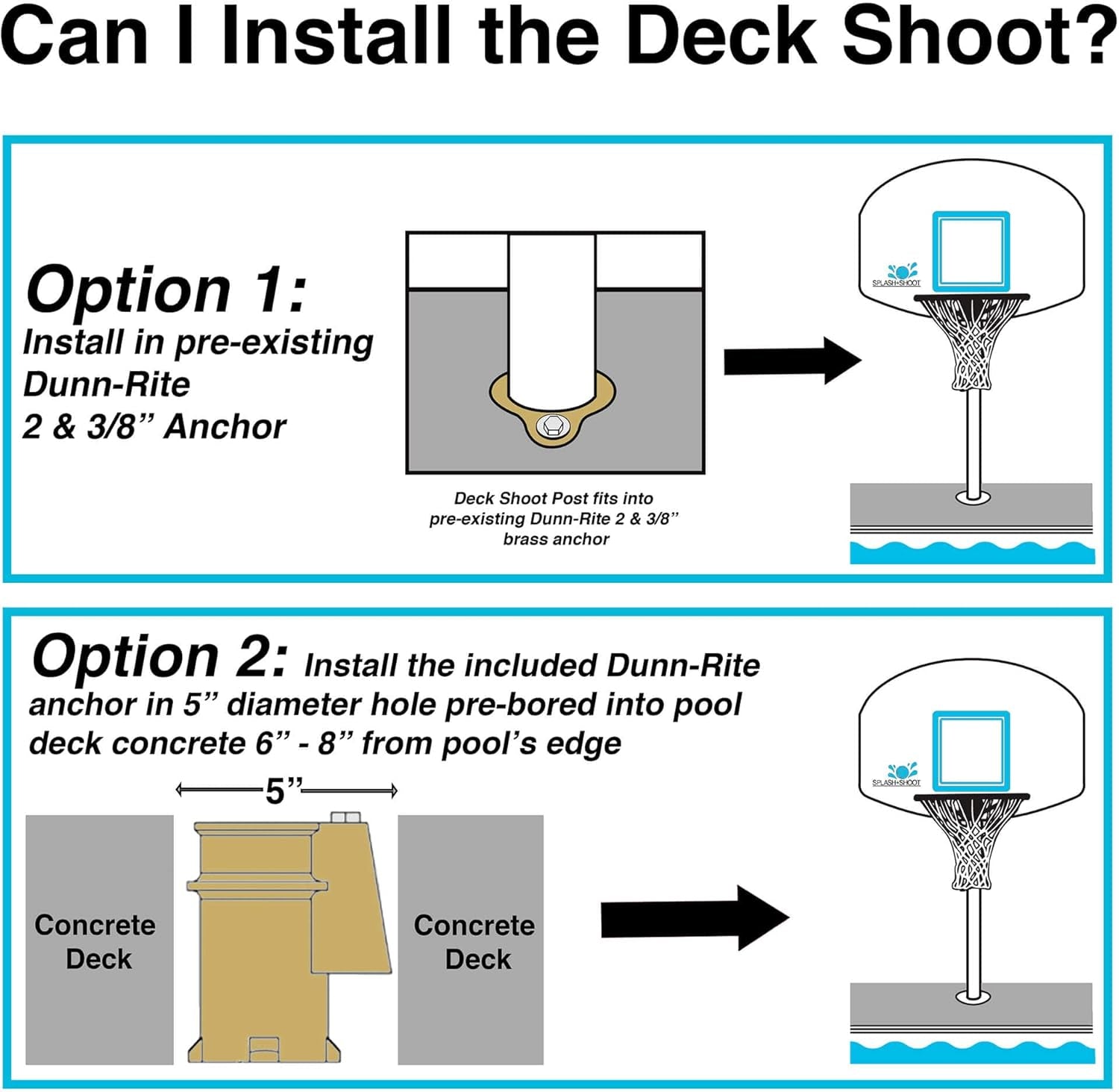 Dunn-Rite Products Deck Shoot Poolside Deck-Mounted Basketball Hoop Set, Choose White or Clear