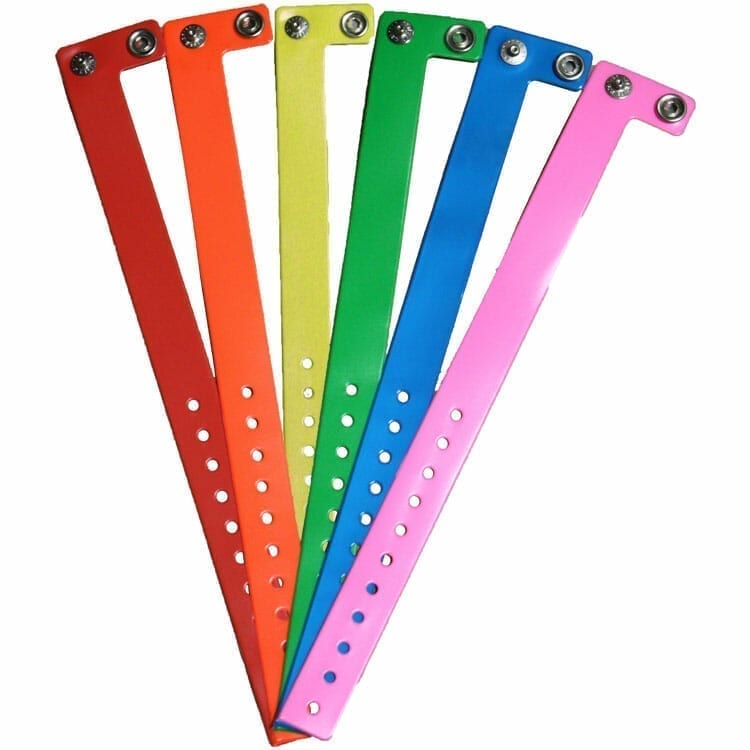 Waterproof vinyl wristband with snap closure for swim school