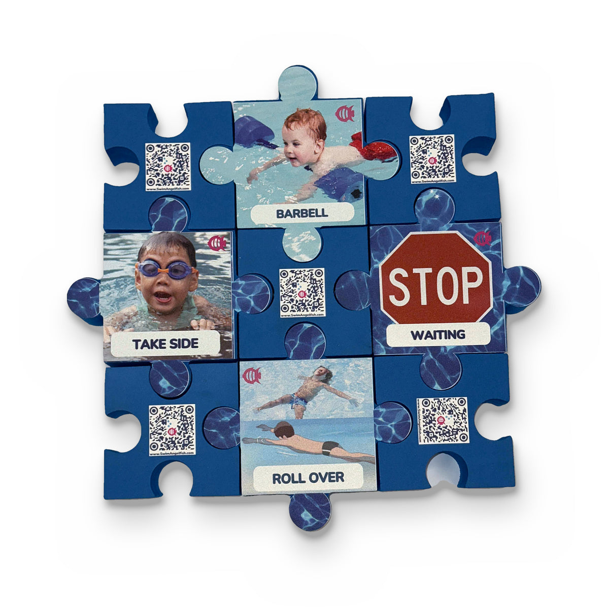 Swim Angelfish puzzle pieces assembled into a schedule grid