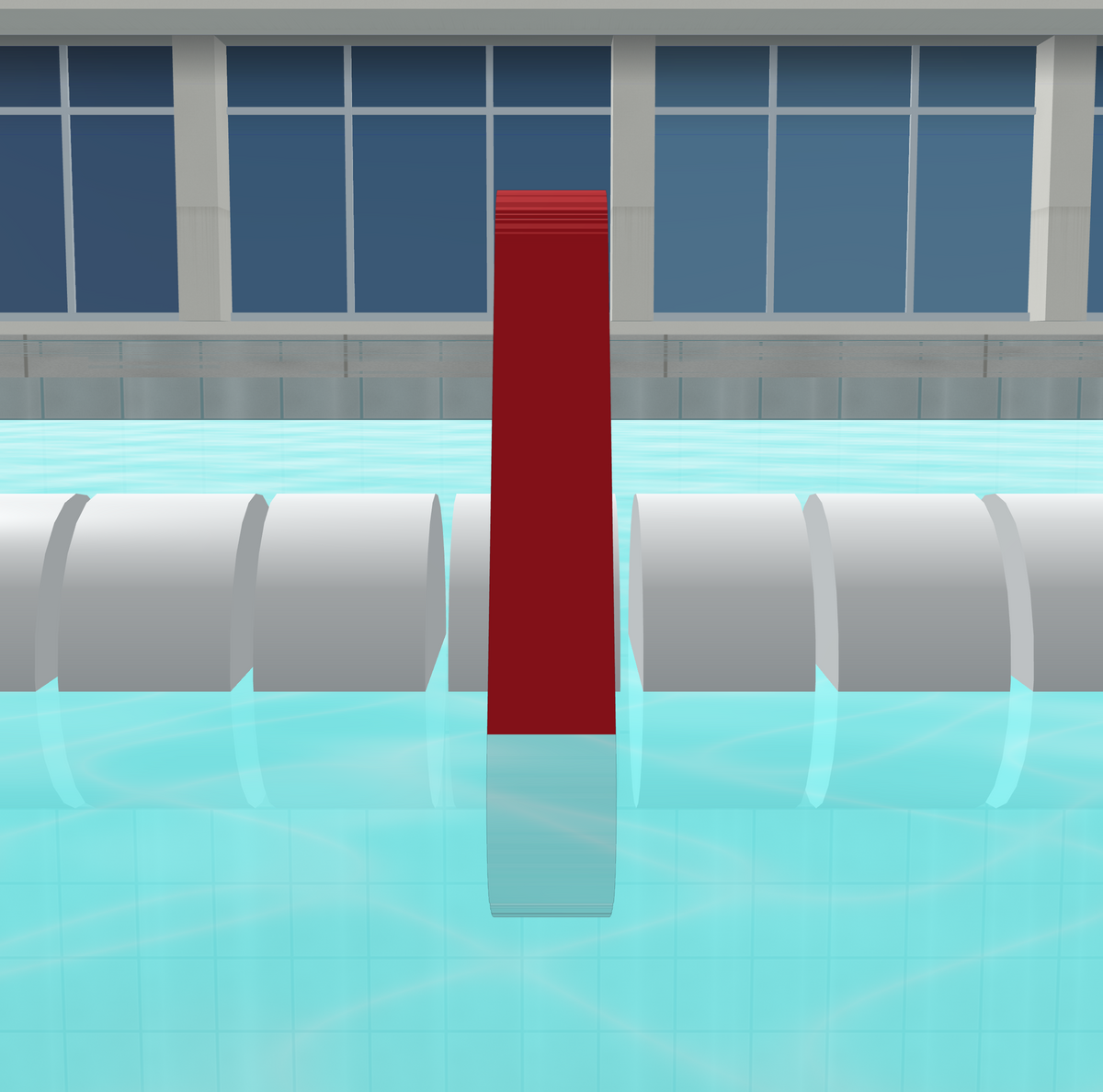 Side view of the 6 inch water polo marker on the lane line, 2 inch thick