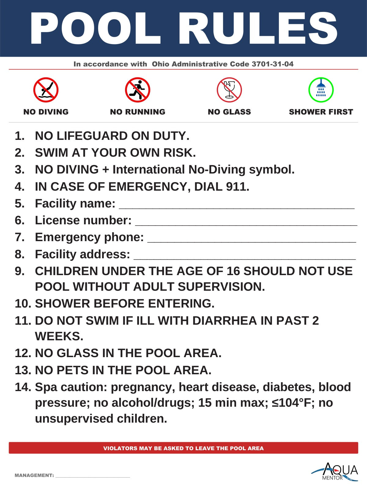Pool Safety Signage — Aquamentor