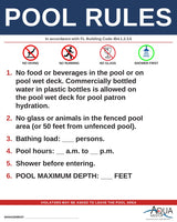 FLORIDA Pool Rules Sign - Florida Building Code 2023 Section 454.1.2.3.5; FAC 64E-9.004, 64E-9.008