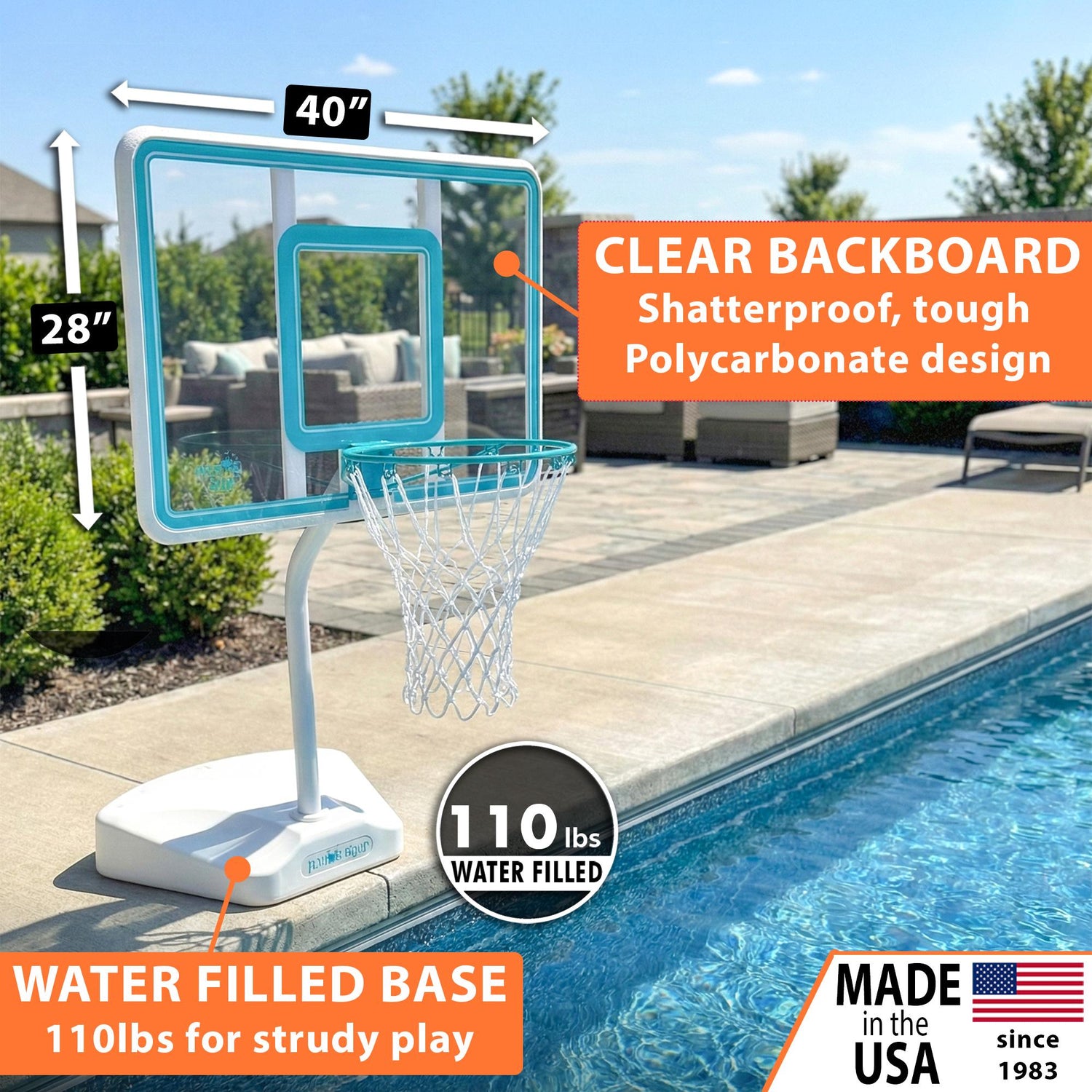 Junior Hoop Clear Pool Basketball Hoop, Aqua - Image 2
