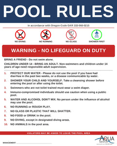 Oregon Pool Rules Sign - OAR 333-060-0215 compliant