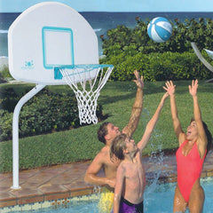Deck Shoot Combo Deck-Mounted Pool Basketball & Volleyball Set, White (2 & 3/8" Posts with Anchors Included) - Image 2