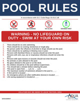 SOUTH CAROLINA Pool Rules Sign - S.C. Code Regs. R.61-51 Section C.28 Signs