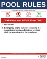 TENNESSEE Pool Rules Sign - Tenn. Comp. R. & Regs. 1200-23-05-.02