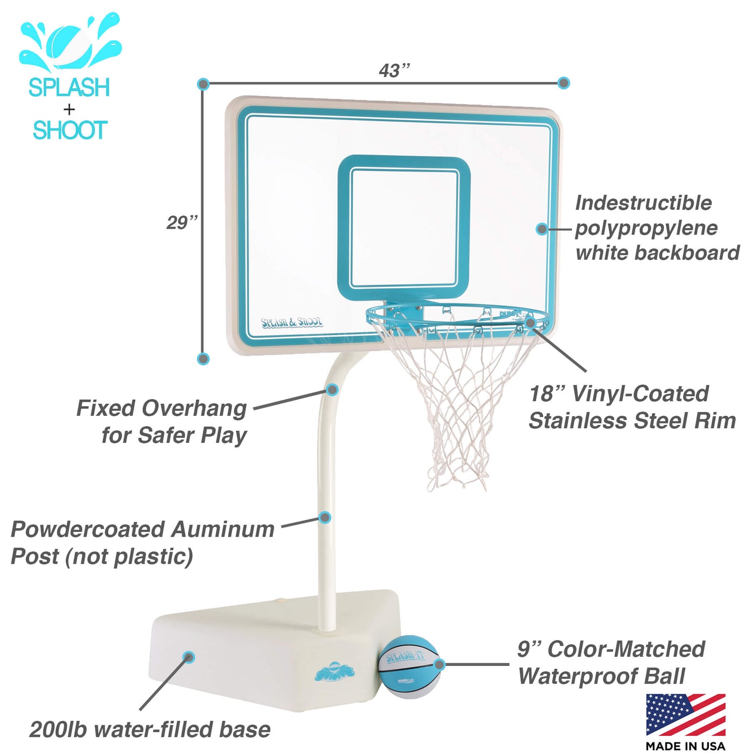 Splash & Shoot Clear Pool Basketball Hoop, Aqua (Fixed Height) - Image 4