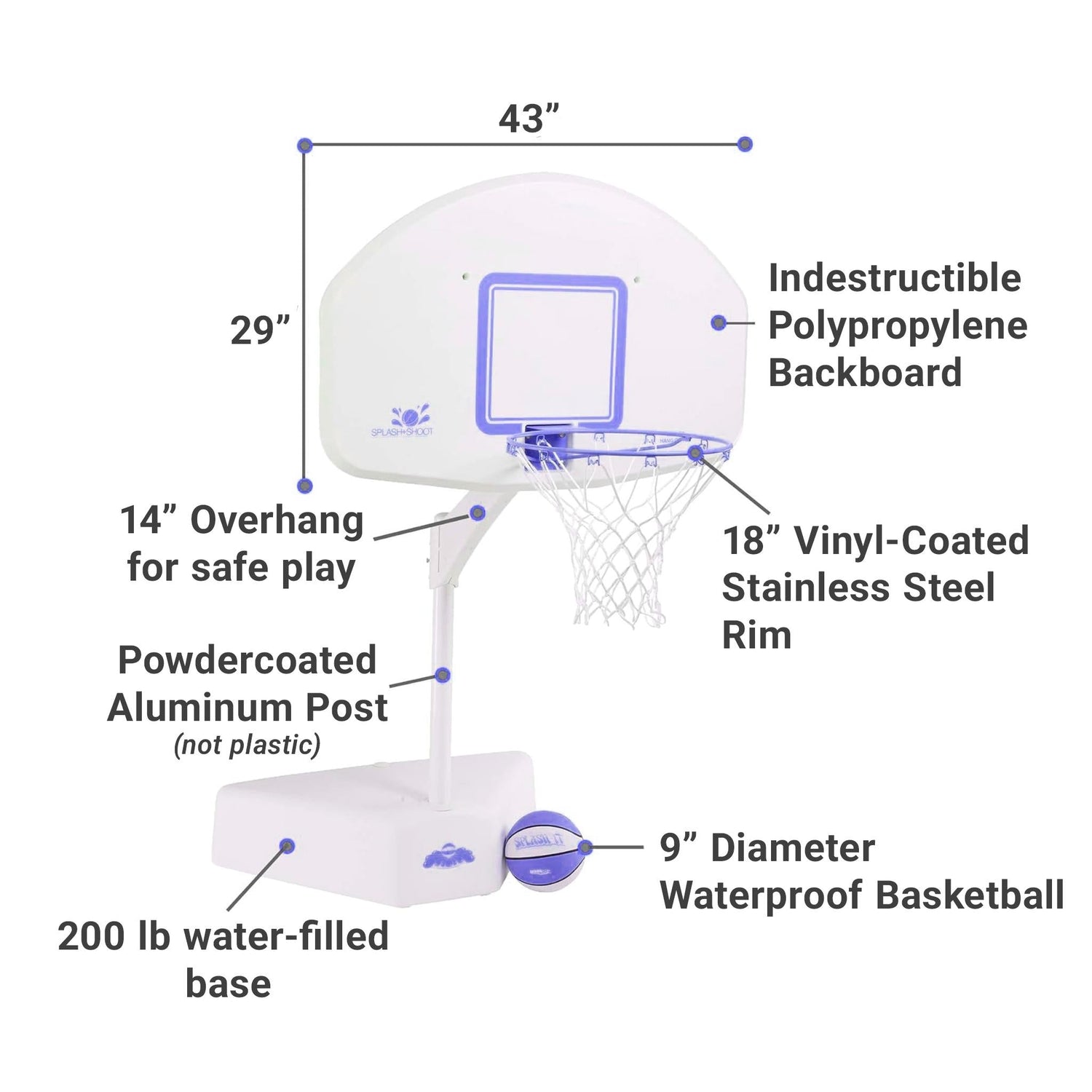Splash & Shoot White Pool Basketball Hoop, Blue - Image 6