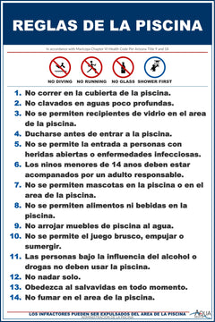 Arizona Pool Rules With Graphic Sign in Spanish - 12 x 18 Inches