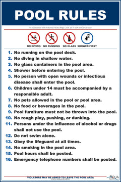 Arkansas Pool Rules With Graphic Sign - 12 x 18 Inches