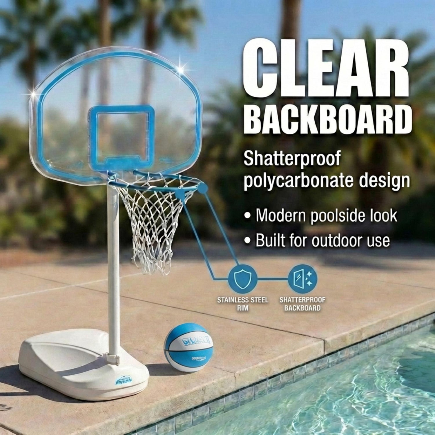 Clear Shot Pool Pool Basketball Hoop, White - Image 3