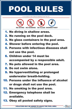 California Pool Rules With Graphic Sign - 12 x 18 Inches