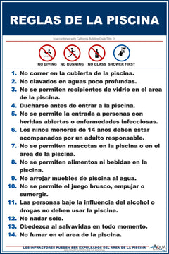 California Pool Rules With Graphic Sign in Spanish - 12 x 18 Inches