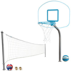 ClearHoop Jr. Combo Deck-Mounted Pool Basketball and Volleyball Set (2 & 3/8" Posts with Anchors Included)