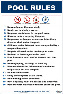 Colorado Pool Rules With Graphic Sign Customize or Leave Blank - 12 x 18 Inches