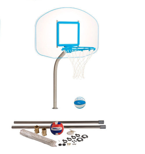 Regulation Clear Hoop Combo Deck-Mounted Pool Basketball and Volleyball Set (2 & 3/8