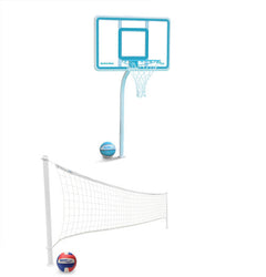Deck Shoot Combo Deck-Mounted Pool Basketball & Volleyball Set, Clear (2 & 3/8" Posts with Anchors Included)