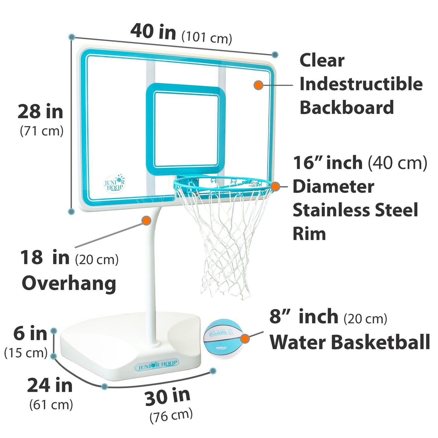 Junior Hoop Clear Pool Basketball Hoop, Aqua - Image 6