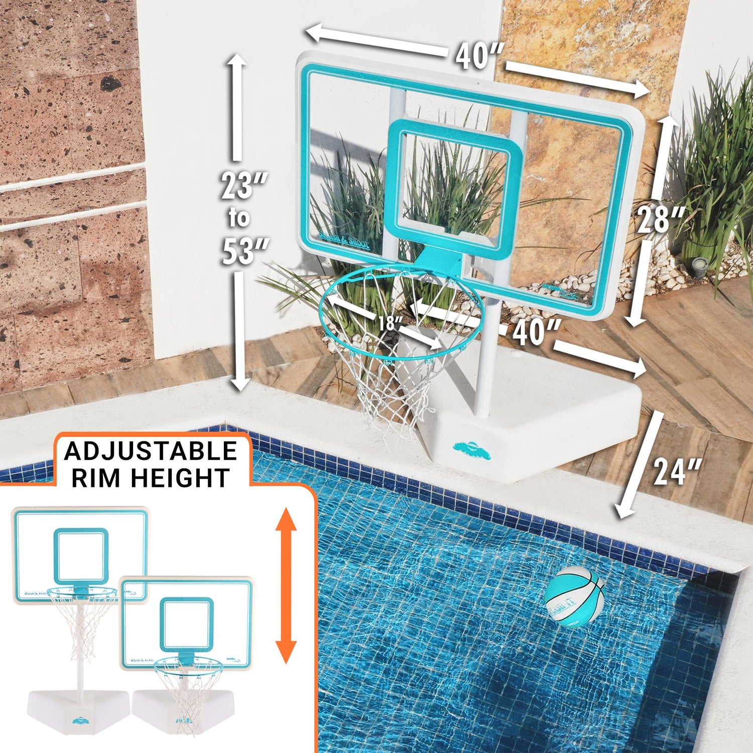 Splash & Shoot Clear Pool Basketball Hoop, Aqua - Image 4